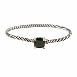 David Yurman Silver Bracelet with Dark Green Stone